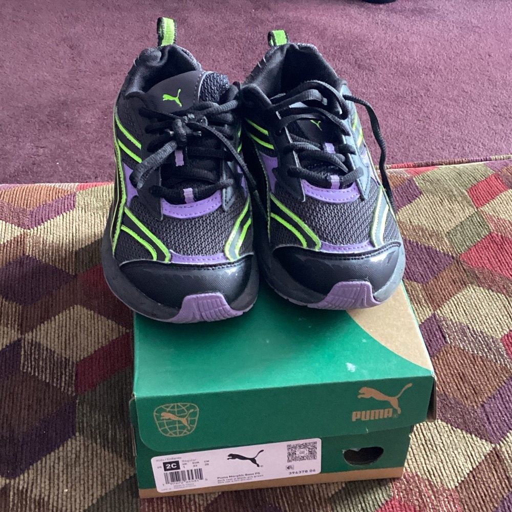 Puma Kids Sneakers - Black, Green, and Purple